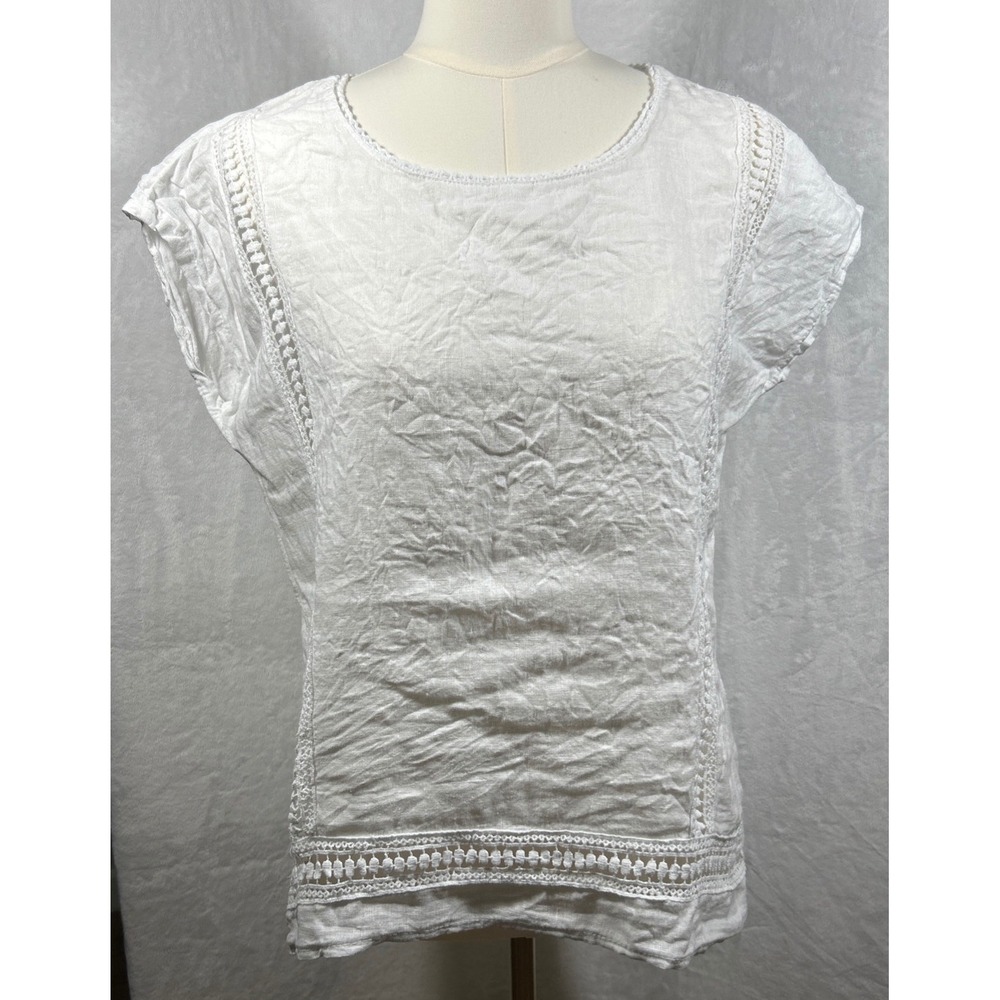 Alessia Pacini 100% Italian Linen Blouse Sz S Comfort Cottagecore Lagenlook